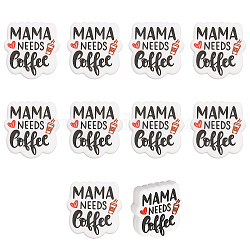 CHGCRAFT Word Mama Needs Coffee Silicone Beads, DIY Nursing Necklaces and Bracelets Making, Chewing Pendants For Teethers, White, 29x28x8.5mm, Hole: 2mm, 10pcs/box
