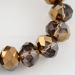 Electroplate Glass Bead Strands, Half Red Copper Plated, Faceted, Rondelle, Saddle Brown, 16x12mm, Hole: 1mm, about 48pcs/strand, 22.6inch