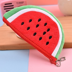 Bolsillo tipo billetera de felpa con estampado de frutas, monedero con cremallera, monedero pequeño, patrón de sandía, 14x9x1 cm