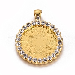 Alloy Pendant Cabochon Settings, with Crystal Rhinestone, Flat Round, Golden, Tray: 25mm, 42.5x34x3.5mm, Hole: 3.5x5.5mm