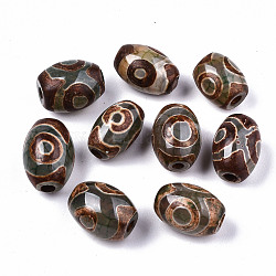 Perles de style tibétain, Perles d'agate naturelles, teints et chauffée, ovale, 3 œil, 13x11mm, Trou: 1.2~2mm
