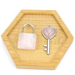 Juego de colgante con llave de corazón de amor y candado de pareja de cuarzo rosa natural, para el dia de san valentin, bloquear: 30x20 mm, llave: 15x40 mm