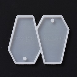 DIY Coffin Pendants Silicone Molds, Resin Casting Molds, For UV Resin, Epoxy Resin Jewelry Making, Halloween Theme, White, 58x49x4mm, Hole: 3mm, Inner Diameter: 46x30mm