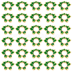 Cornice di perline smaltate in lega dicosmetica 30 pz, fiore di loto, verde, oro, 14x19x4mm, Foro: 1.6 mm, interna: 6 mm