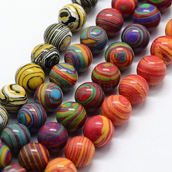 Chapelets de perles en malachite synthétique, teinte, ronde, couleur mixte, 10mm, Trou: 1mm, Environ 38 pcs/chapelet, 14.96 pouce (38 cm)