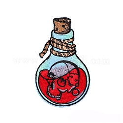 Halloween Skull & Bottle Appliques, Embroidery Iron on Cloth Patches, Sewing Craft Decoration, Red, 51x84mm