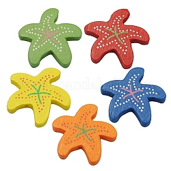 Mixed Color Wood Beads, Lovely Animal Beads, Gifts Ideas For Children's Day, Starfish, Lead Free, Dyed, Size: about 28mm wide, 30mm long, 4.5mm thick, hole: 2mm