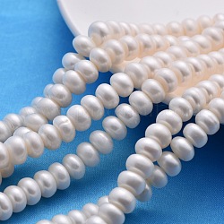 Hebras de perlas de agua dulce cultivadas naturales, rerondana plana, blanco, 9~10mm