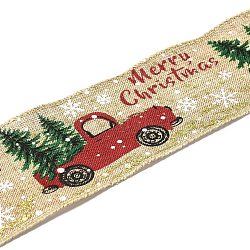 Cinta de lino de imitación de poliéster con tema navideño, para la decoración de manualidades navideñas, patrón de coche, trigo, 2 pulgada (50 mm), alrededor de 5 m / 1 piezas