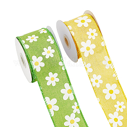 Ruban de polyester, simple face, motif de fleur, couleur mixte, 2-3/8 pouce (60 mm), 2roll / set