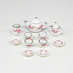 Porzellan-Miniatur-Teekannen-Tassen-Set-Ornamente, Mikro-Landschaftsgarten-Puppenhauszubehör, vorgetäuschte Requisitendekorationen, Schnee, 20 mm, 11 Stück / Set