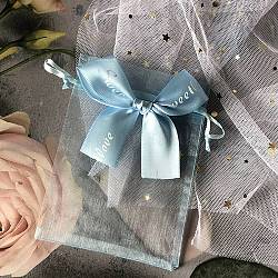 Rectangle organza sacs à cordon, pochettes de rangement cadeau bowknot, bleu profond du ciel, 12x9 cm