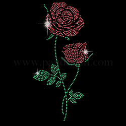 Glass Hotfix Rhinestone, Iron on Appliques, Costume Accessories, for Clothes, Bags, Pants, Rose Pattern, 297x210mm