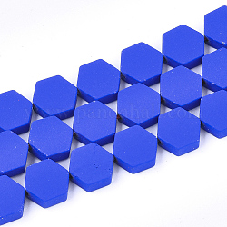 塗装非磁性合成ヘマタイトビーズ連売りスプレー  六角  ブルー  8.5x8x3mm  穴：1mm  約45個/連  15.7インチ