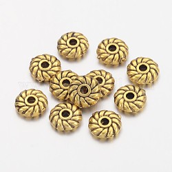 Tibetan Style Alloy Spacer Beads, Flat Round, Cadmium Free & Nickel Free & Lead Free, Antique Golden, 6x6x2mm, Hole: 1mm