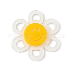 Cabuchones de acrílico, con polvo del brillo, flor con cara sonriente, blanco, 37x4.5mm