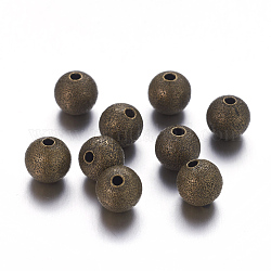 Perles en laiton texturées, ronde, sans nickel, bronze antique, 8mm, Trou: 1.5~2mm