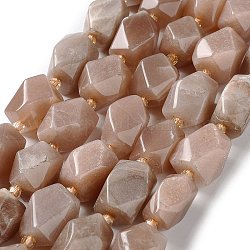 Chapelets de perles de pierre de lune de pêche naturelle, avec des perles de rocaille, facette, losange, 17~21x13~16x12~15mm, Trou: 1.2~1.4mm, Environ 18~19 pcs/chapelet, 15.35~15.79 pouce (39~40.1 cm)