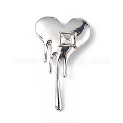 Broche de corazón de fusión de circonita cúbica, insignia de aleación para ropa de mochila, Platino, 58x34x12mm