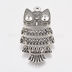 Alloy Pendants, for Halloween, Owl, Antique Silver, Size: about 25.5mm wide, 50mm long, hole: 2mm