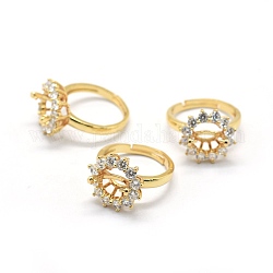 Componenti anello di barretta di ottone, con zirconi, regolabile, chiaro, oro, 18mm