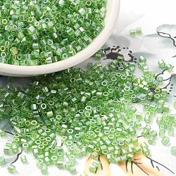 Perles de rocaille en verre lustré de couleurs transparentes, hexagone (deux coupes), lime green, 2x1.5mm, Trou: 0.9mm