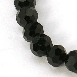 Abalorios de vidrio redondos facetados, negro, aproximamente 4 mm de diámetro, aproximamente 100 pcs / cadena, agujero: aproximamente 0.5 mm, 14 pulgada