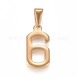 304 Stainless Steel Pendants, Number, Golden, Num.6, 21x10.5x1.5mm, Hole: 6x3mm