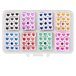 240Pcs 8 Colors Opaque Acrylic European Beads, Large Hole Beads, Cube with Heart Pattern, Mixed Color, 7x7x7mm, Hole: 4mm