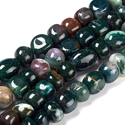 Chapelets de perles en agate mousse naturelle, pierre roulée, pépites, 7~10x9~12x5~11mm, Trou: 1.4mm, Environ 26 pcs/chapelet, 15.75 pouce (40 cm)