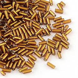 Tube Glass Bugle Beads, Silver Lined, Saddle Brown, 4~4.5x2mm, Hole: 1mm, about 1431pcs/46g