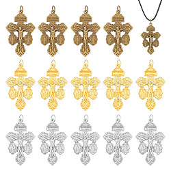 Nbeads 15PCS 3Colors Alloy Big Pendants, Cross with Jesus Pattern Charm, Mixed Color, 55x34.5x5mm, Hole: 5.6mm