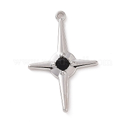 Rack Plating Alloy Black Glass Pendants, Cadmium Free & Lead Free & Nickle Free, Faceted, Star Charms, Platinum, 34x23x4mm, Hole: 1.4mm