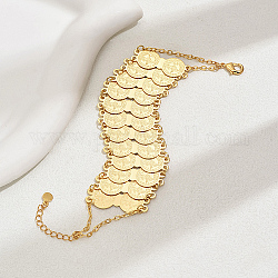 Pulseras de eslabones de monedas de latón, pulseras de cadenas de cable para mujer, real 18k chapado en oro, 7-7/8 pulgada (20 cm)