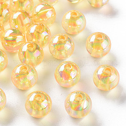 Perles en acrylique transparente, de couleur plaquée ab , ronde, or, 10x9mm, Trou: 2mm, environ 940 pcs/500 g
