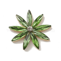 Cabochons de aleación, con rhinestone de cristal, oro claro, flor, verde, 32x5.5mm