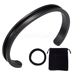 Unicraftale 1Pc 304 Stainless Steel Grooved Bangles, Cuff Bangle, for Gemstone, Leather Inlay Bangle Making, with 1Pc Velvet Bag, Electrophoresis Black, 1/4 inch(0.75cm), Inner Diameter: 2-3/8 inch(6.1cm)