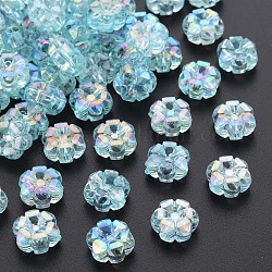 Perles en acrylique transparente, de couleur plaquée ab , fleur, lumière bleu ciel, 10x5mm, Trou: 1.8mm, environ 1650 pcs/500 g
