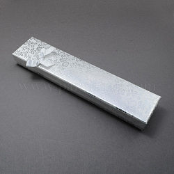 Прямоугольник бантом картон ожерелье коробки, для браслетов или браслетов, с губкой внутри, серебряные, 215x43x24 мм