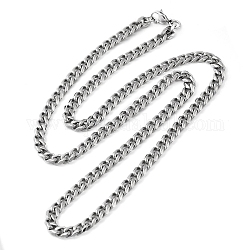 304 Stainless Steel Cuban Link Chain Necklace for Men Women, Stainless Steel Color, 19.88 inch(50.5cm)