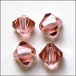 Imitation österreichischen Kristallperlen, Klasse aaa, facettiert, Doppelkegel, Flamingo, 4x4 mm, Bohrung: 0.7~0.9 mm