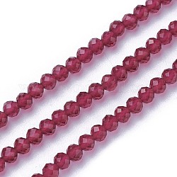 Chapelets de perles en verre à facettes, ronde, cramoisi, 3~3.5mm, Trou: 0.5mm, Environ 115~130 pcs/chapelet, 14.5~16.1 pouce (37~41 cm)