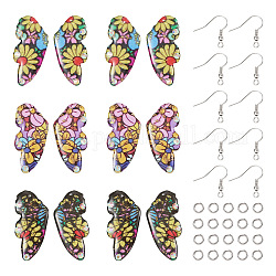 Kit de diy para hacer aretes de alas de mariposa, incluyendo colgantes de resina epoxi, anillos de latón y ganchos para pendientes, color mezclado, 52 unidades / caja