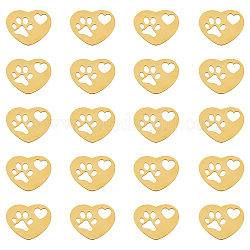 Dikosmetische 20st 201 Edelstahl-Anhänger, Laserschnitt, Herz mit hohlem Herzen und Hundefußabdruck, golden, 14.5x18.5x1 mm, Bohrung: 1.6 mm