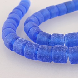 Frosted Lampwork Column Beads Strands, Royal Blue, 10x12mm, Hole: 2mm, about 41pcs/strand, 16.5inch