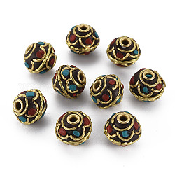 Perles d'indonésie faites à la main en pâte polymère, avec les accessoires en laiton, baril, or, colorées, 12x11mm, Trou: 1.8mm