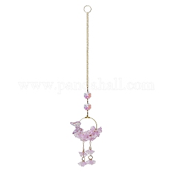 Glass Lily of the Valley Pendant Decorations, with Metal Ring, Window Hanging Suncatchers, Plum, 330mm