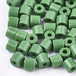 Baguettes di vetro opaco, foro rotondo, verde, 7~7.5x6~6.5mm, Foro: 2.5 mm, circa 800pcs/scatola
