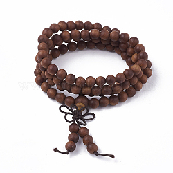 3-Loop-Wrap-Stil buddhistischen Schmuck, Sandelholz Mala Perlen Armbänder, Stretch-Armbänder, Runde, Sattelbraun, 2-1/2 Zoll (6.5 cm)