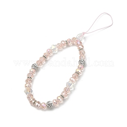 Perles de strass en verre et argile polymère rondelle chaînes de dragonne de téléphone, décoration d'accessoires mobiles, rose brumeuse, 17 cm